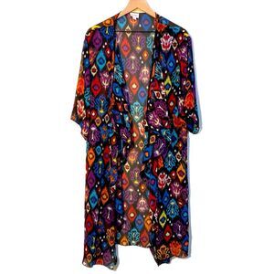 LULAROE Kimono Women Large Colorful Open Waterfall Short Sleeve Longline.